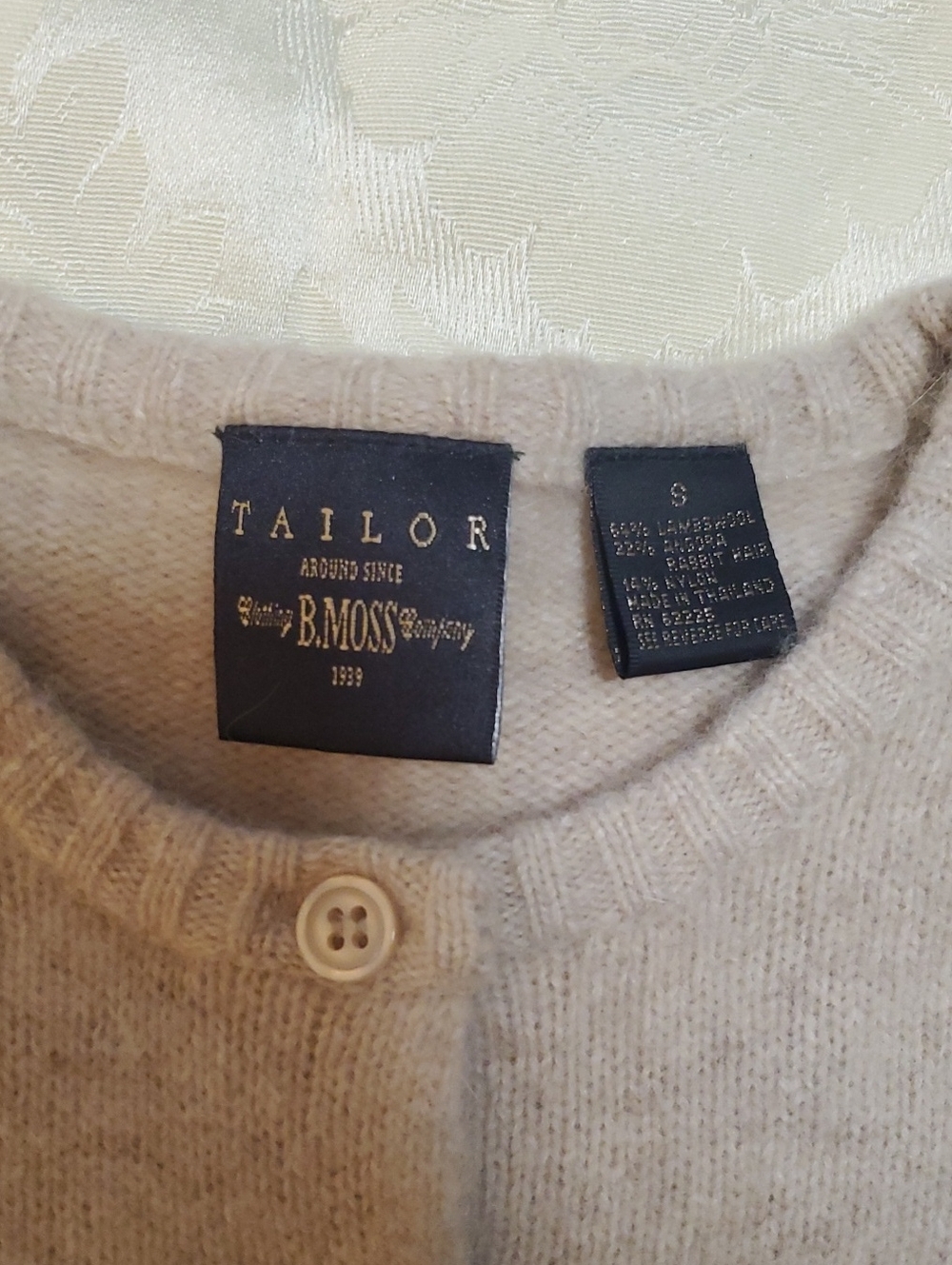 VINTAGE Classic Long Sleeve Oatmeal Cardigan Sweater By Tailor B Moss Size S